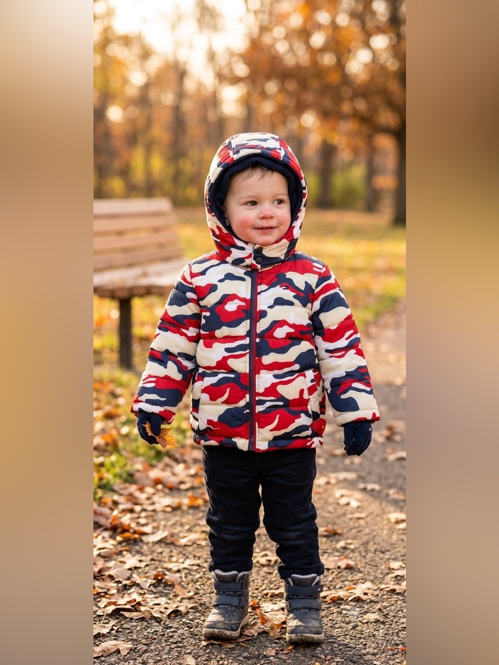 Tommy Hilfiger Toddler Camo Puffer Jacket Polyester 24M Red Blue Tan White